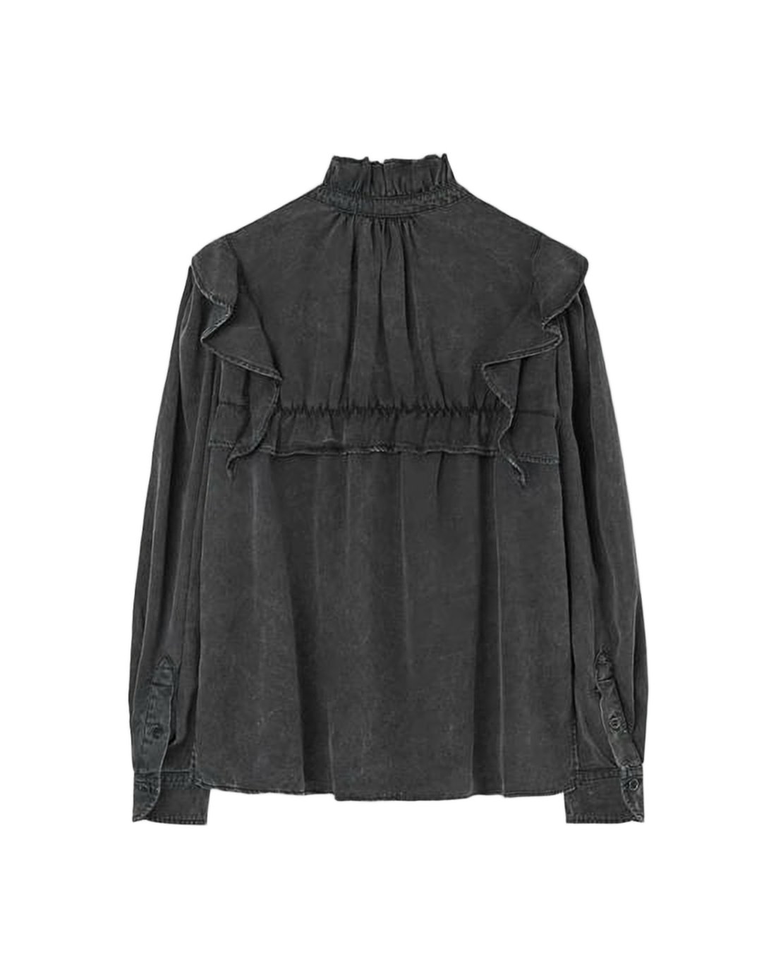 Washed Black Ruffled Collar Shirt