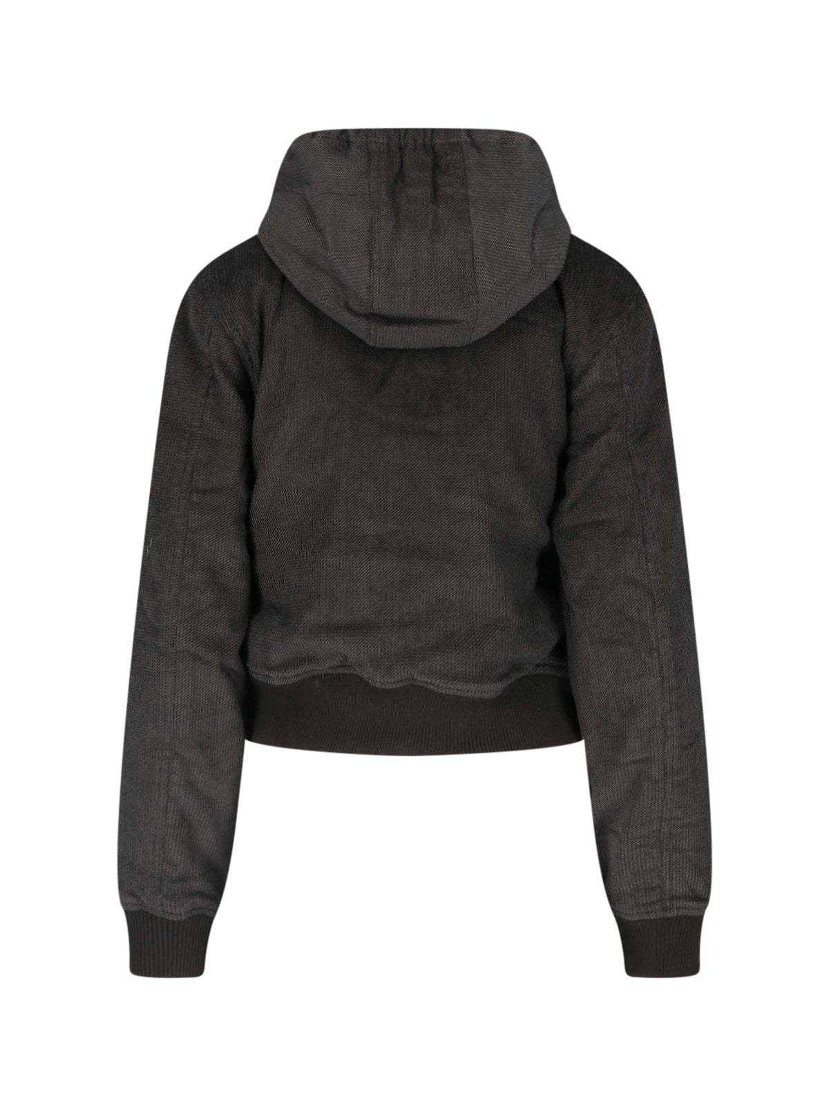 Black Cropped Textured Hooded Jacket