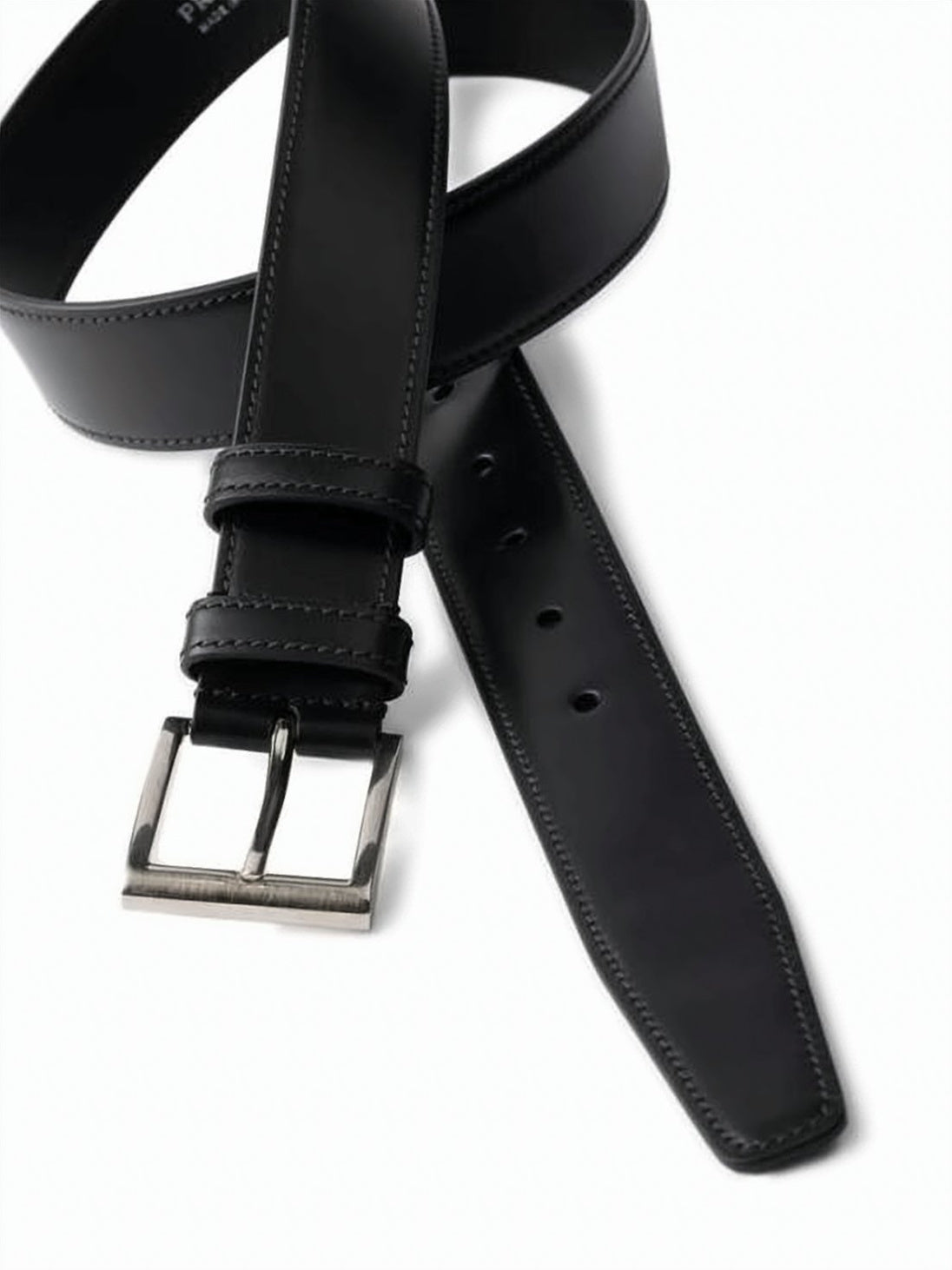 Black Smooth Calf Leather Silver Buckle Belt