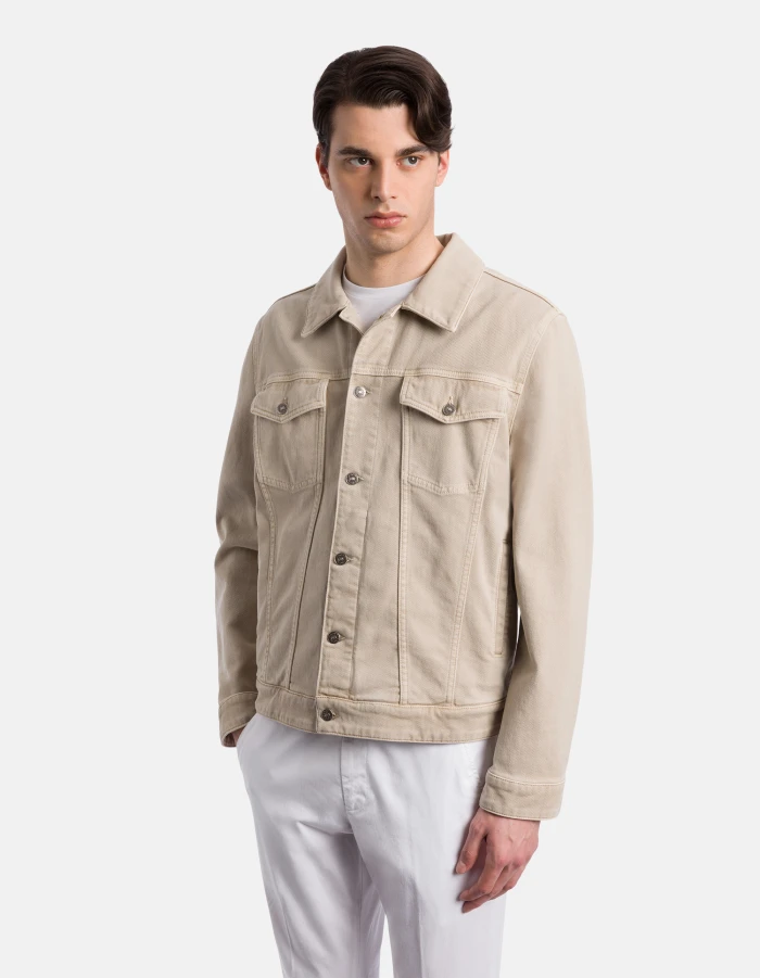 Structured Beige Denim Jacket with Flap Pockets