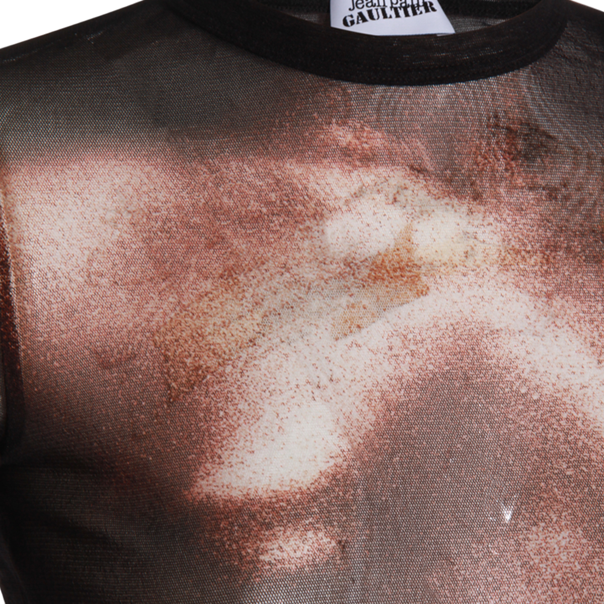 Long-Sleeved Sheer Top with Printed Torso Design