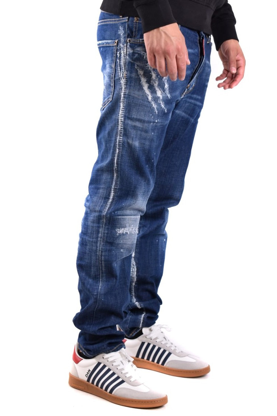 Slim-Fit Blue Denim Jeans With Distressed Finish