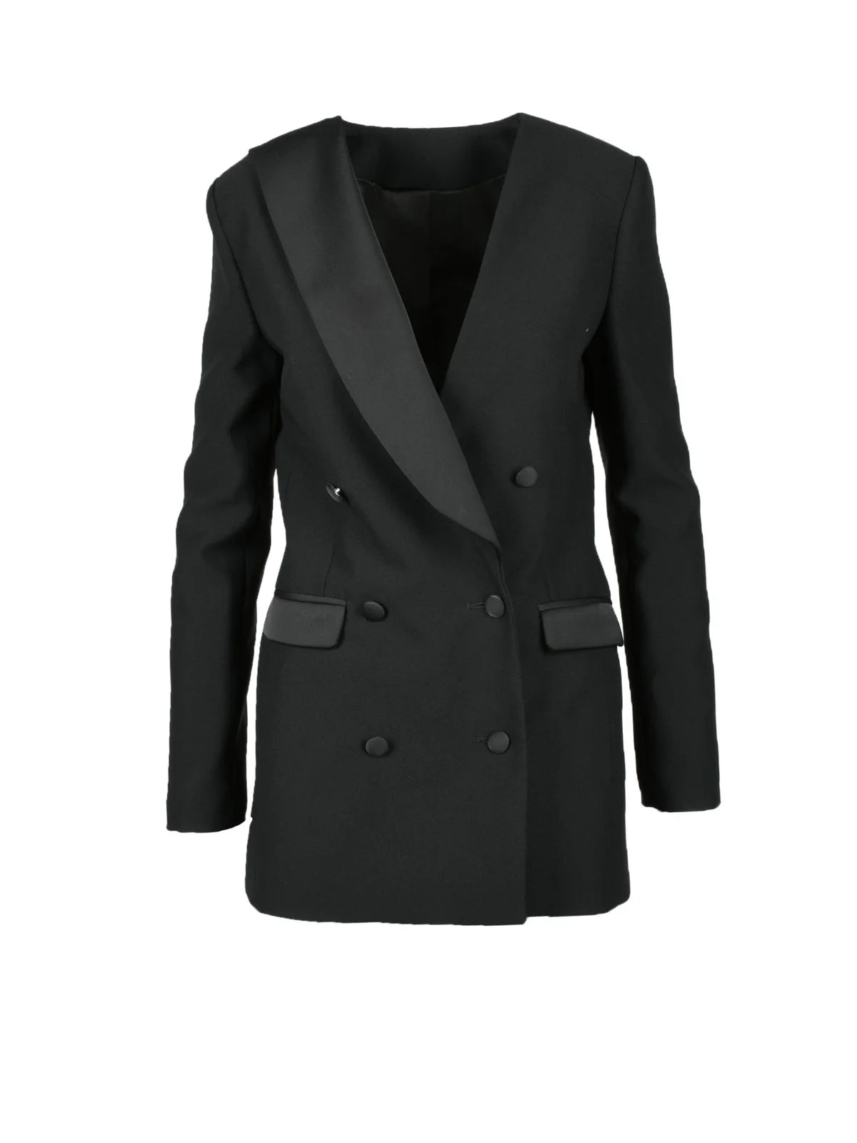 Black Polyester Double-Breasted Jacket