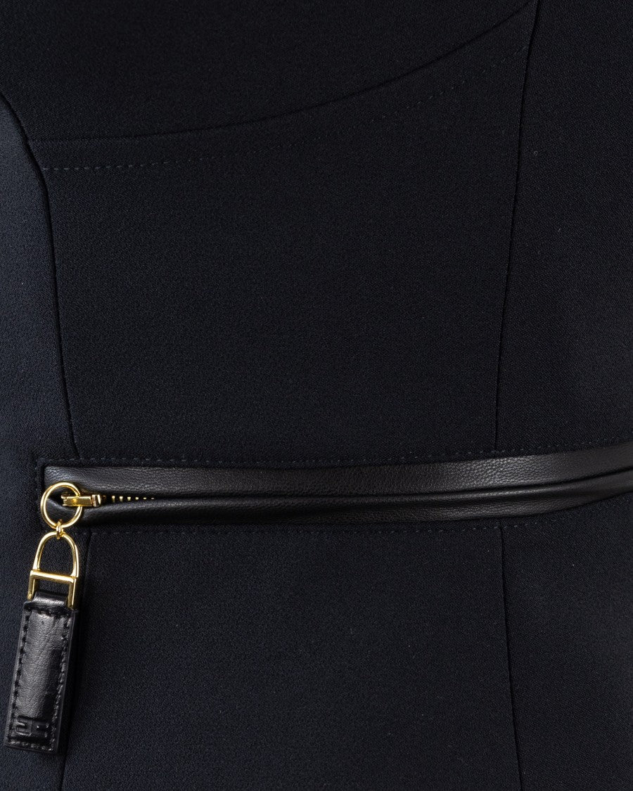 Black Double Crêpe Top With Zip Details