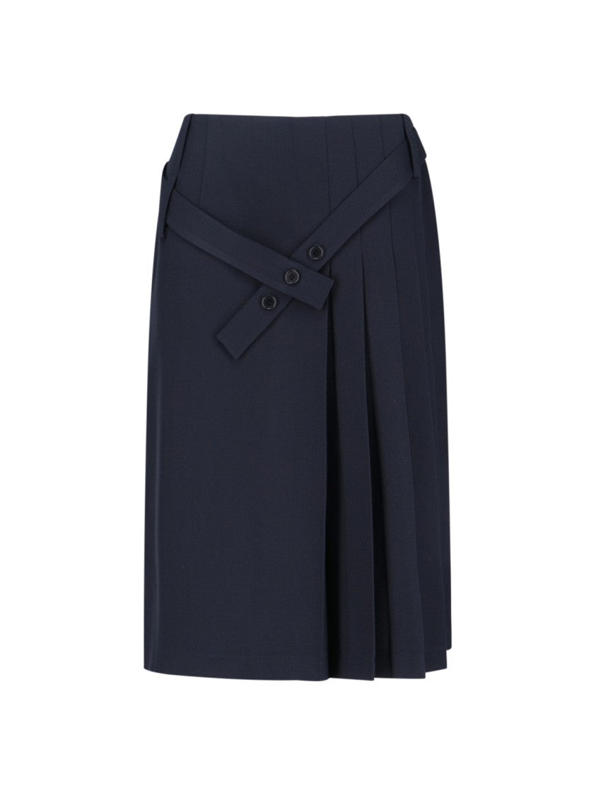 Navy Wool Midi Skirt With Pleated Detail