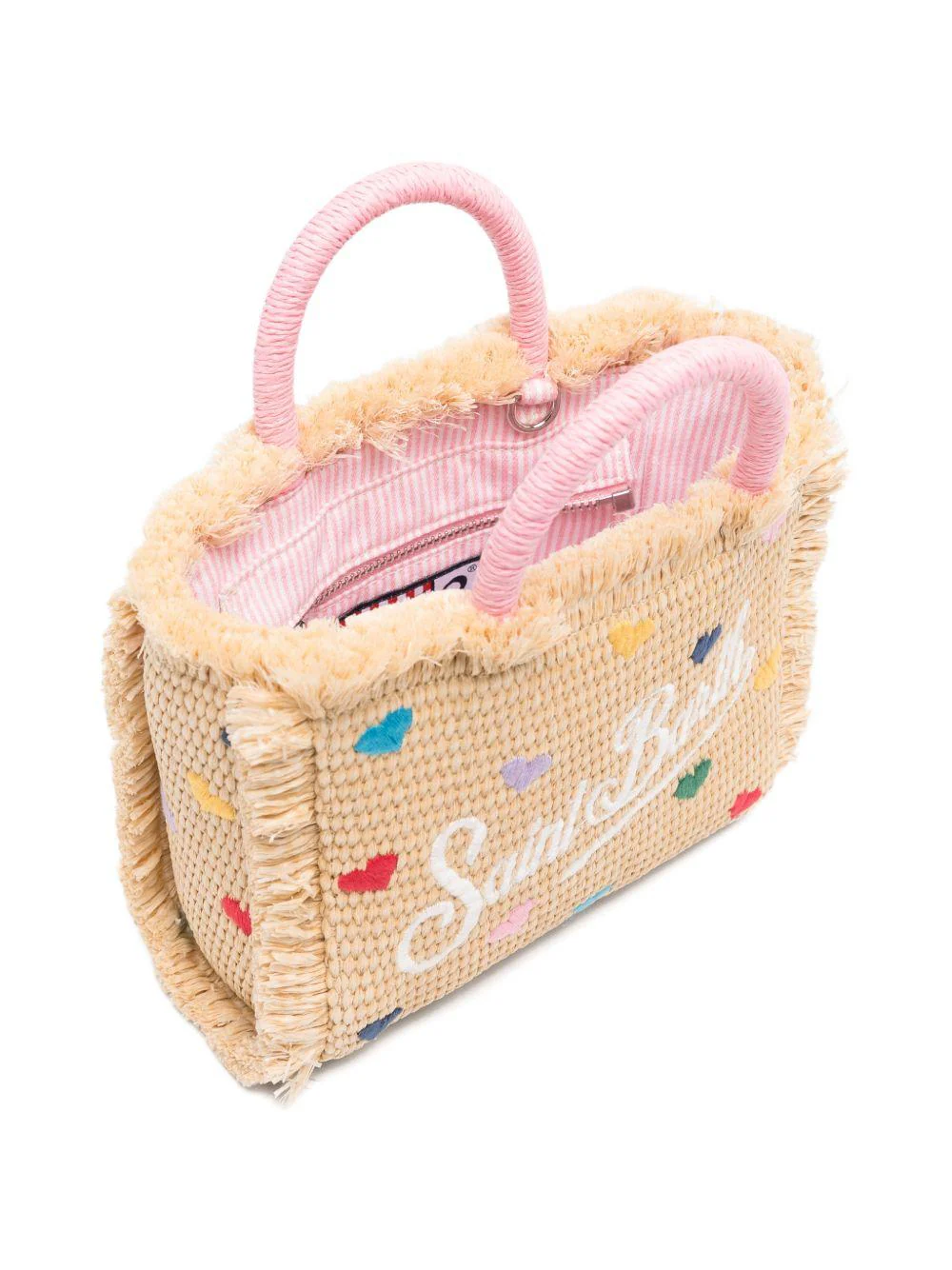 Woven Rectangle Tote Bag with Heart Accents