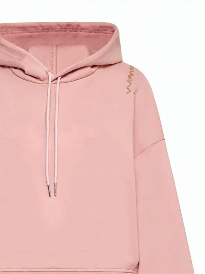 Cropped Hoodie with Relaxed Fit and Zigzag Stitch Detail