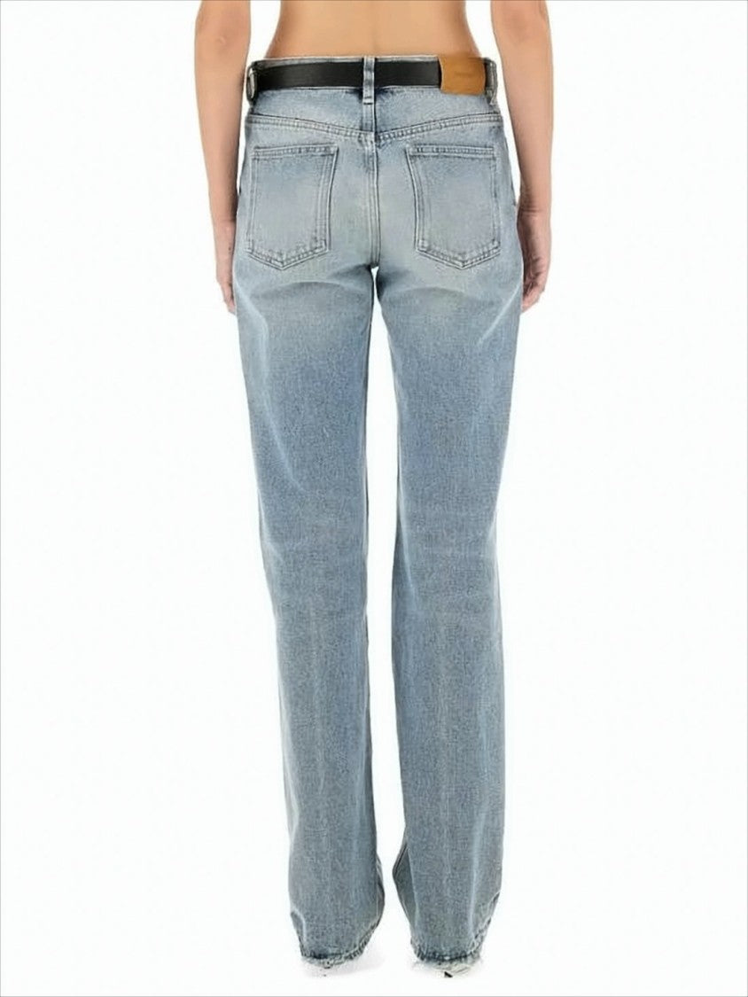 Light Blue Denim Trousers with Raw Hem