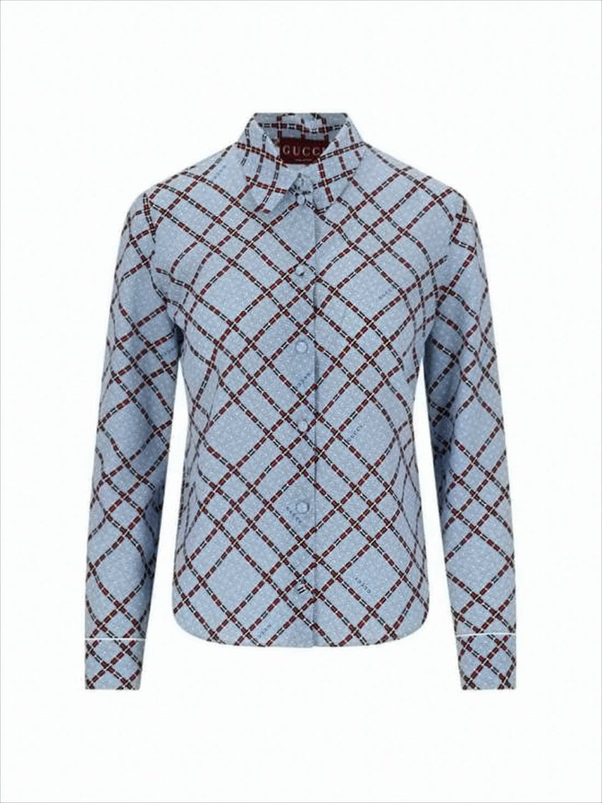 Silk Long-Sleeved Shirt with Geometric Pattern