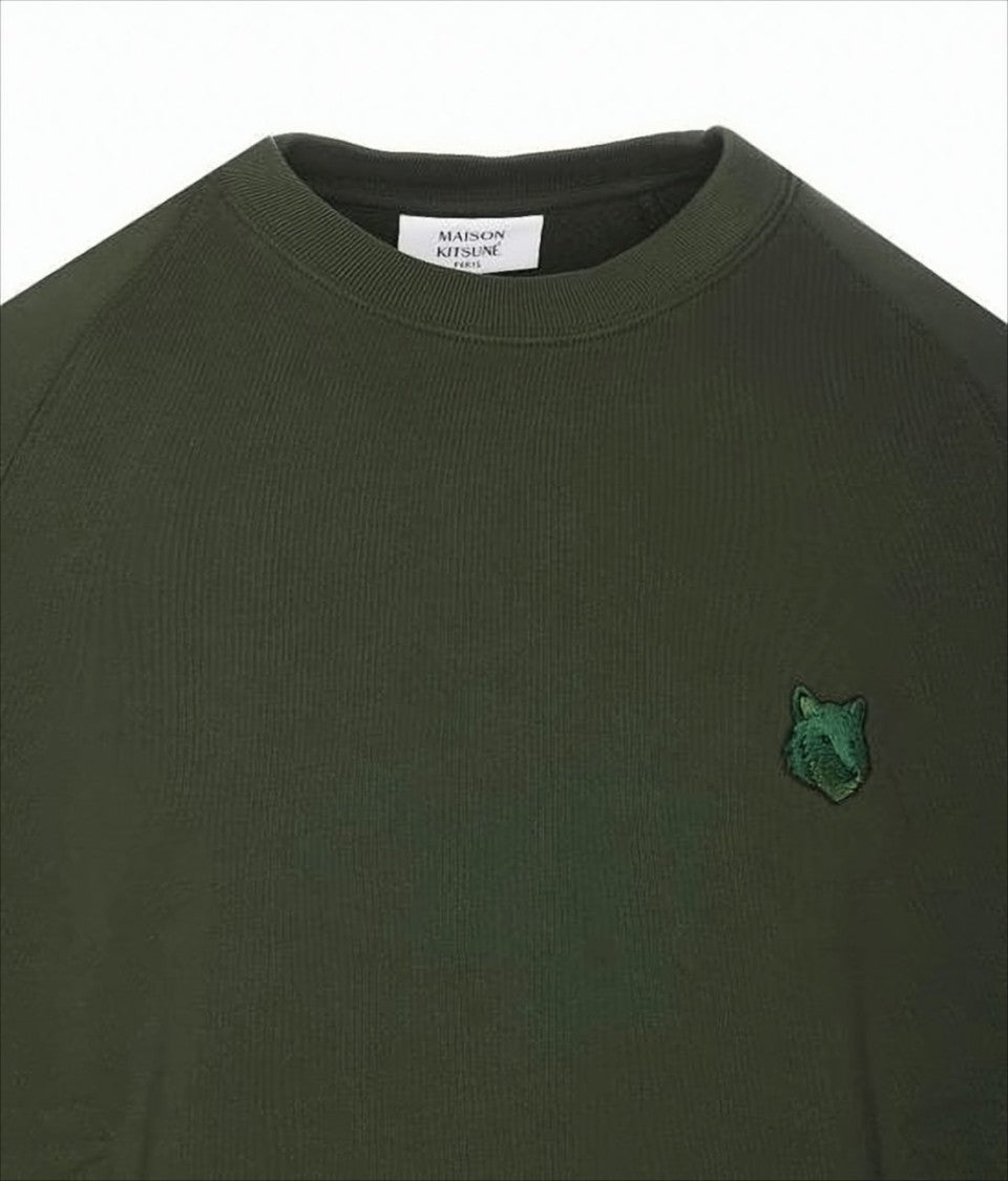 Long-Sleeve Deep Olive Green T-Shirt With Embroidered Fox Emblem