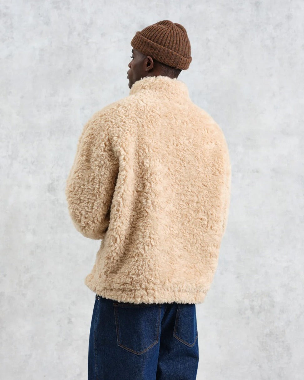 Recycled Sherpa Fabric Boxy-Fit Funnel Neck Jacket