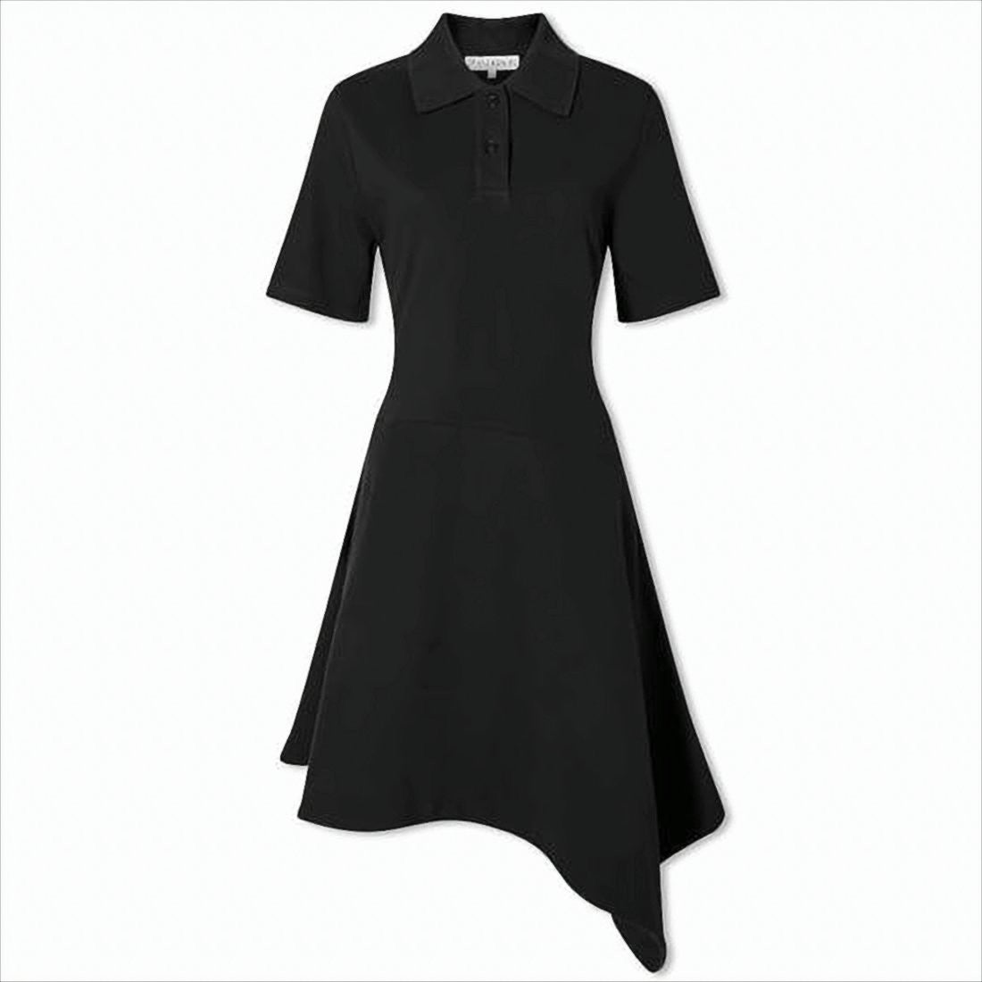 Polo Collar Midi Dress With Asymmetrical Hemline