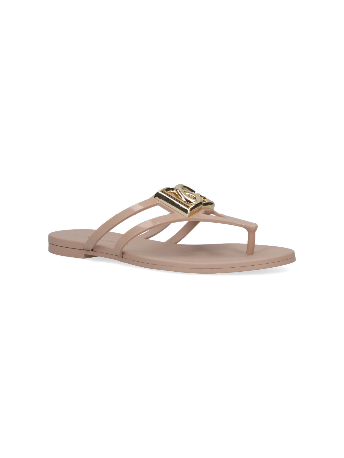 Cream Rubber Slip-On Sandals with Gold Logo