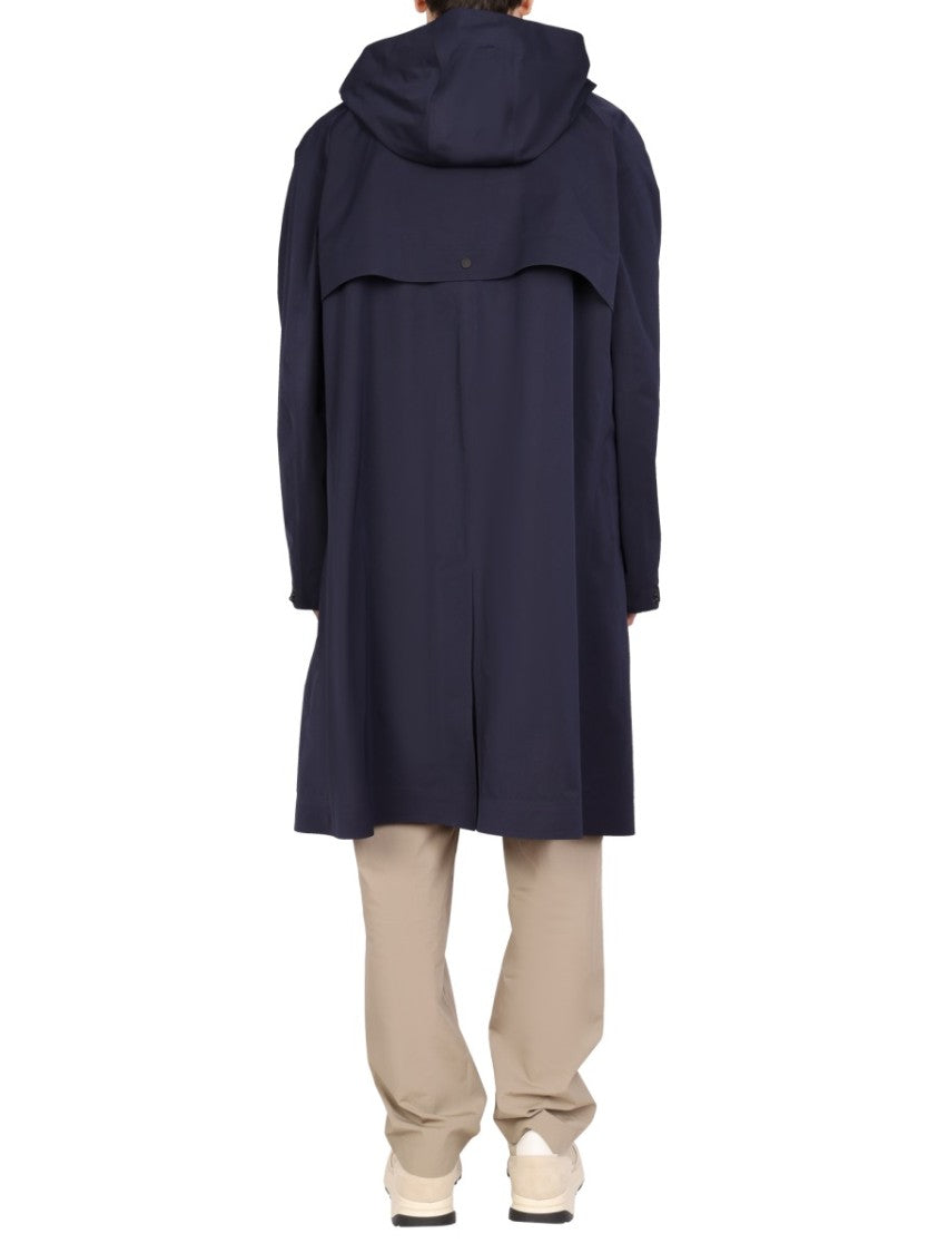 Hooded Trench Coat With Tall Neck