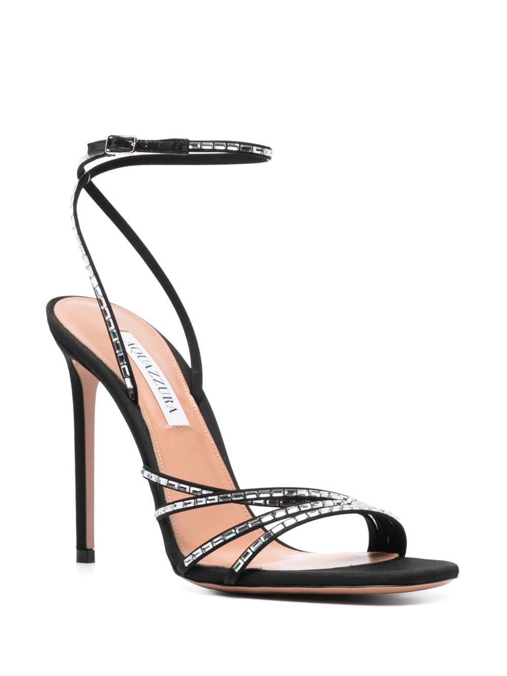 Black Stiletto Sandals with Crystal Embellishments