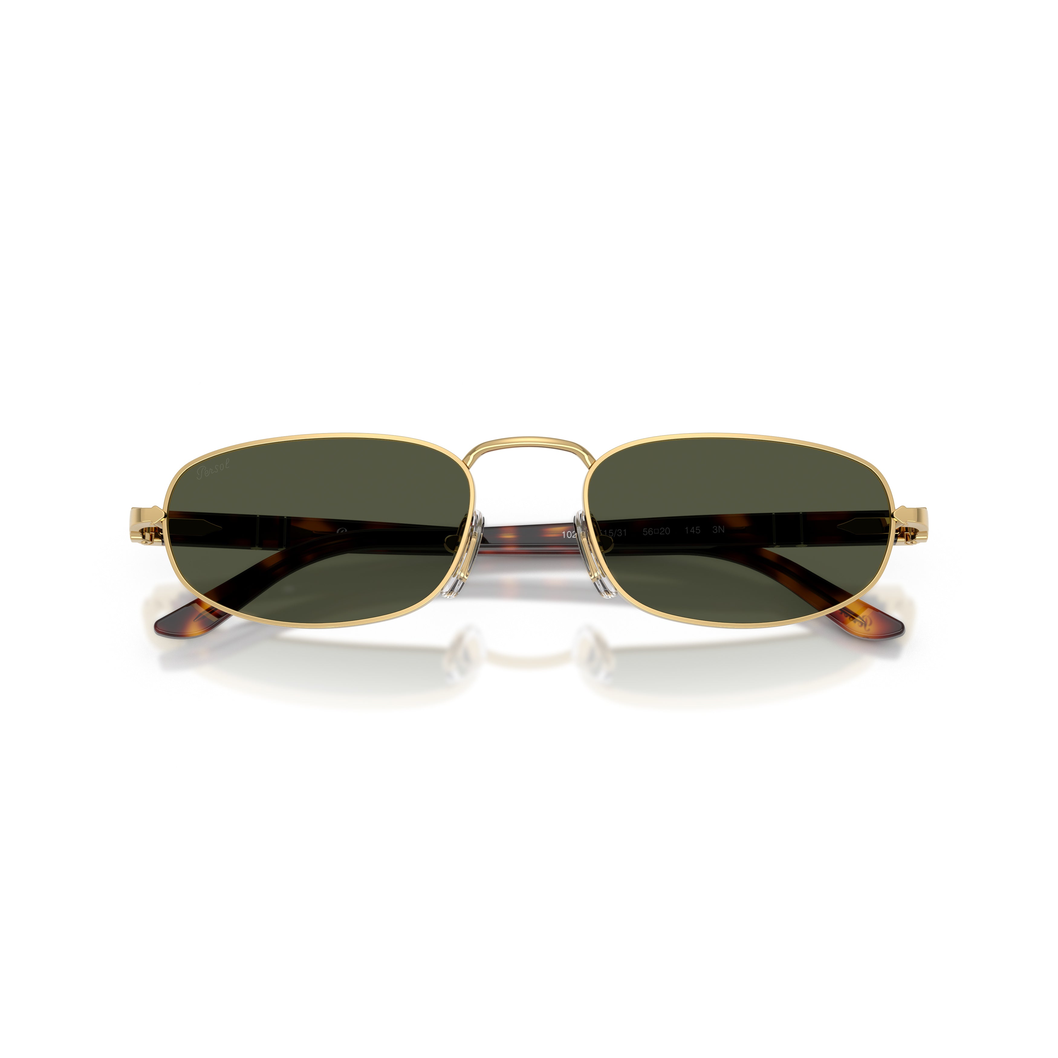 0po1028s Rectangular Gold Frame Sunglasses with Tortoiseshell Temples