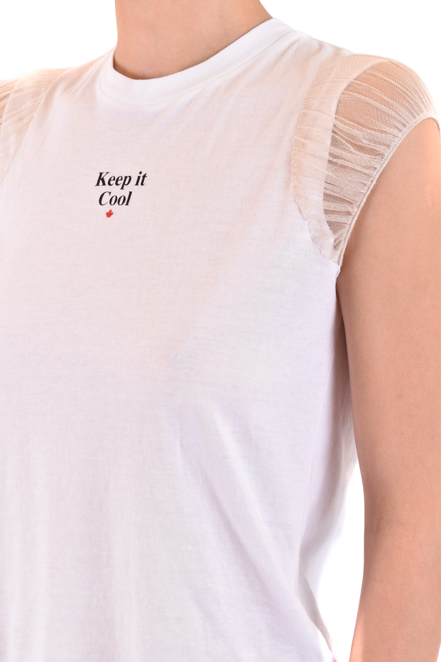 Sleeveless T-Shirt With Sheer Mesh Detailing