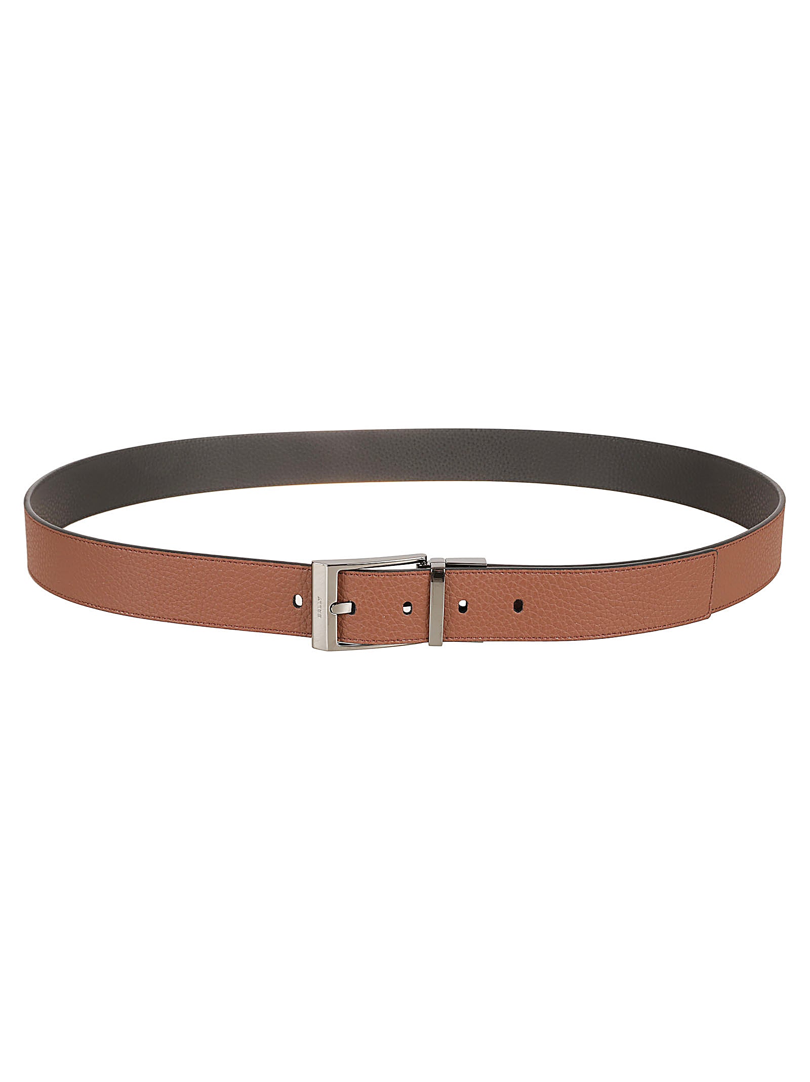 Reversible Leather Belt With Polished Silver Buckle