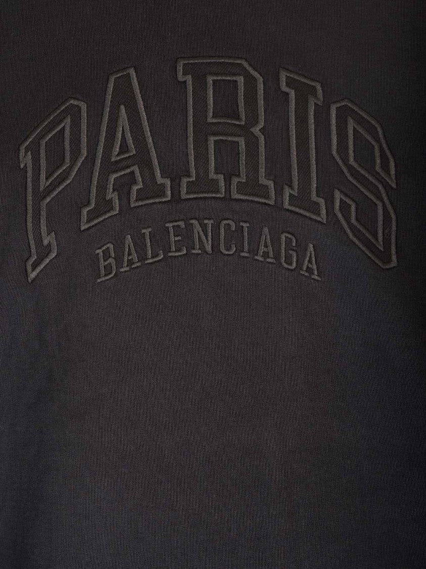 Black Sweatshirt With Bold Paris Embroidery