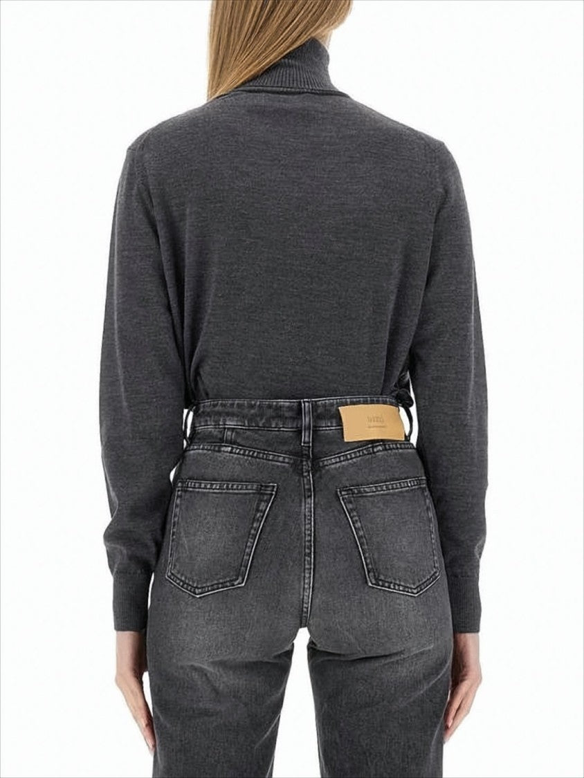 Fitted Merino Wool Turtleneck Sweater With Ribbed Cuffs