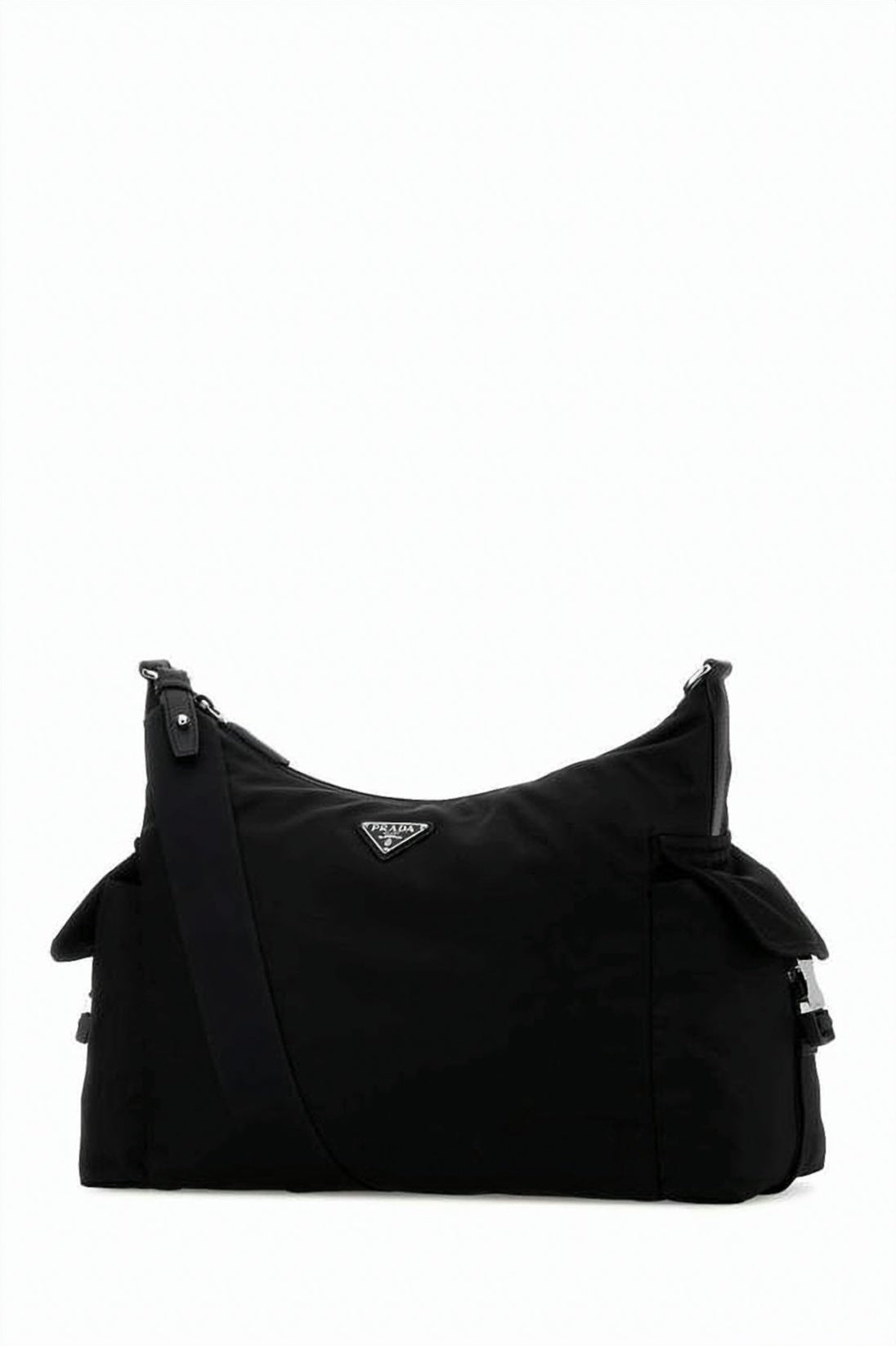 Black Polyamide Minimalist Logo Shoulder Bag