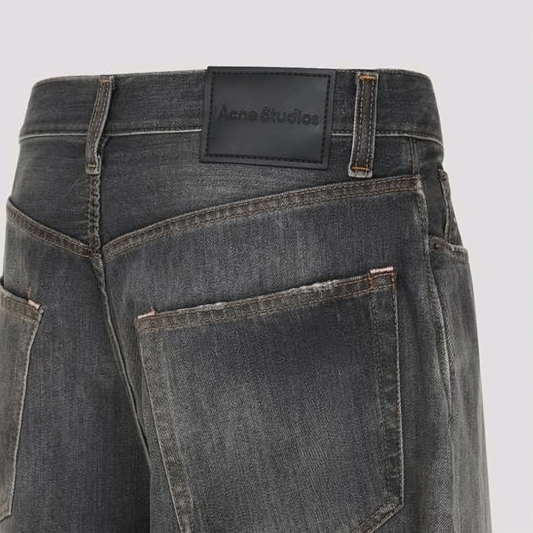 Faded Black Wide-Leg Denim Pants with Five-Pocket Styling