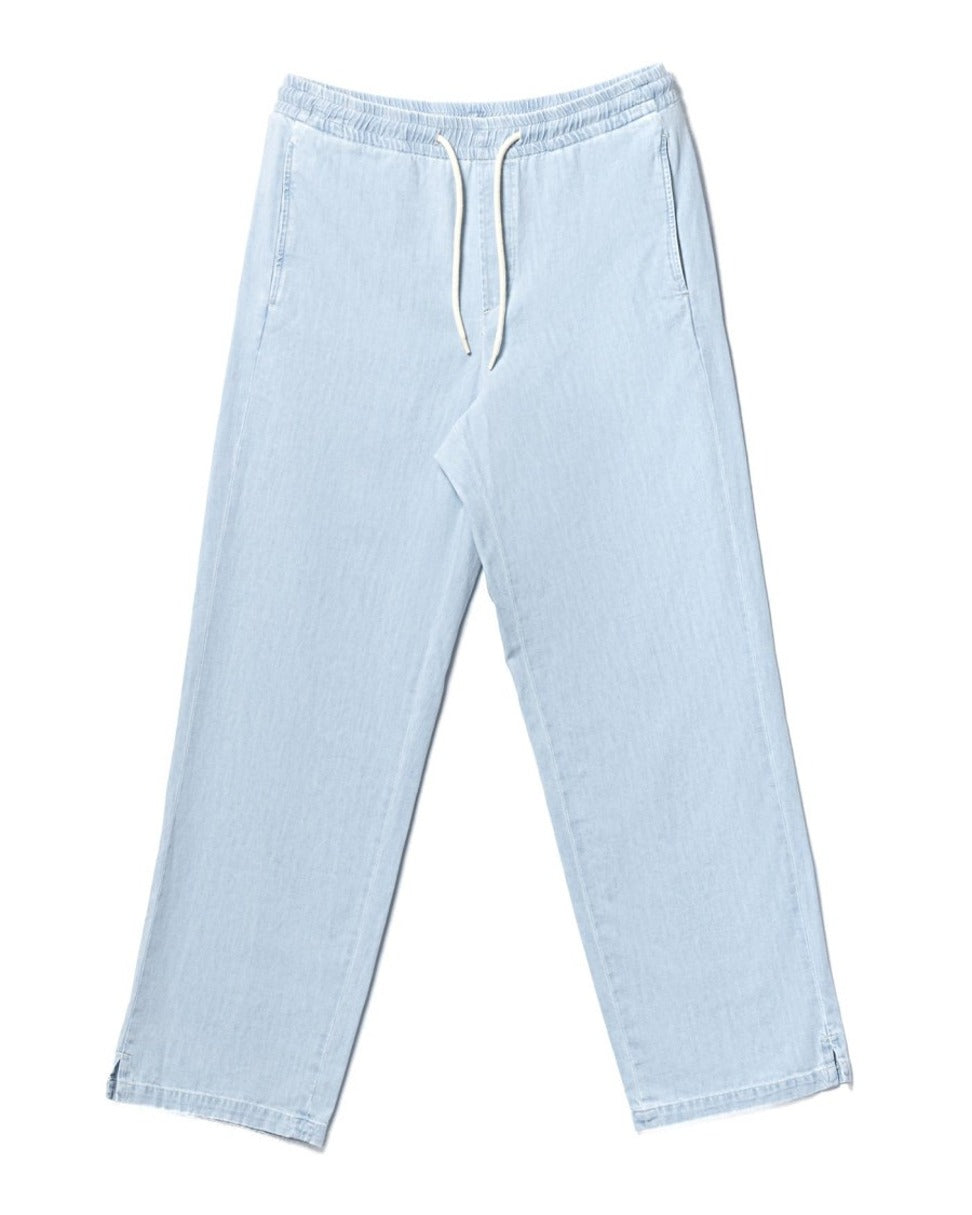 Relaxed Fit Light Blue Pants With Elastic Waistband And Tapered Leg