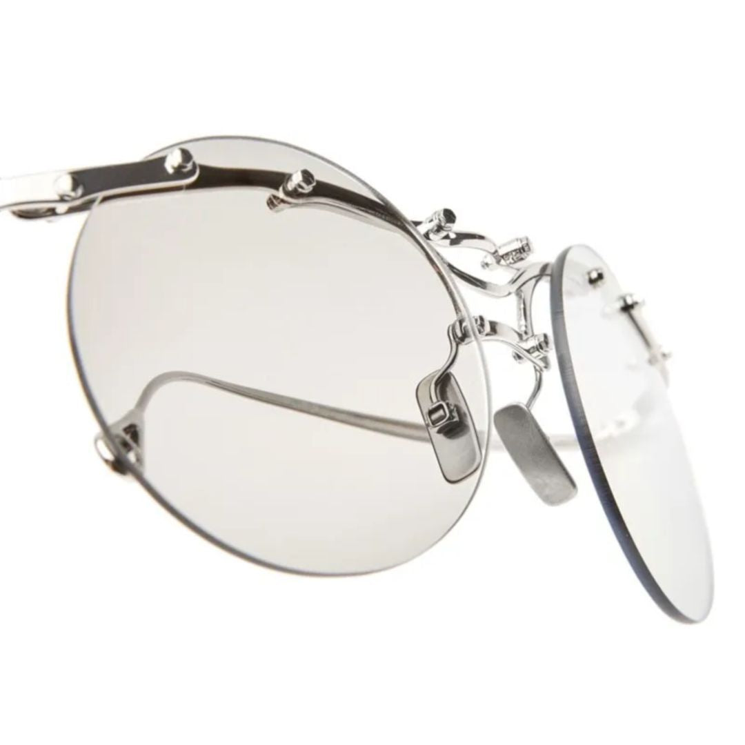 O01 Round Frame Gradient Grey Sunglasses with Transparent Silver-Toned Metal