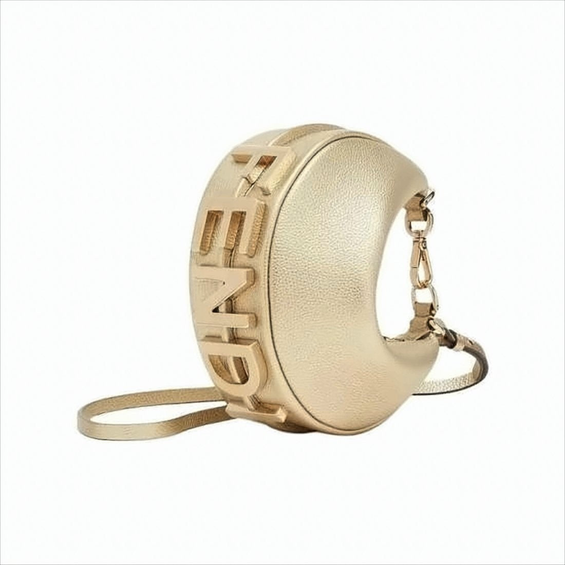 Crescent Shaped Textured Calf Leather Tote Bag with Gold-tone Hardware