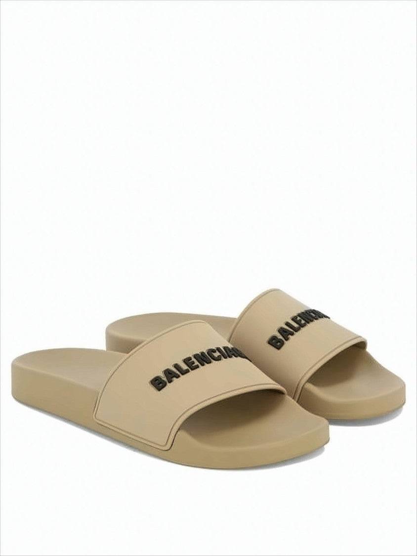 Rubber Slip-On Mules With Textured Sole And Raised Lettering