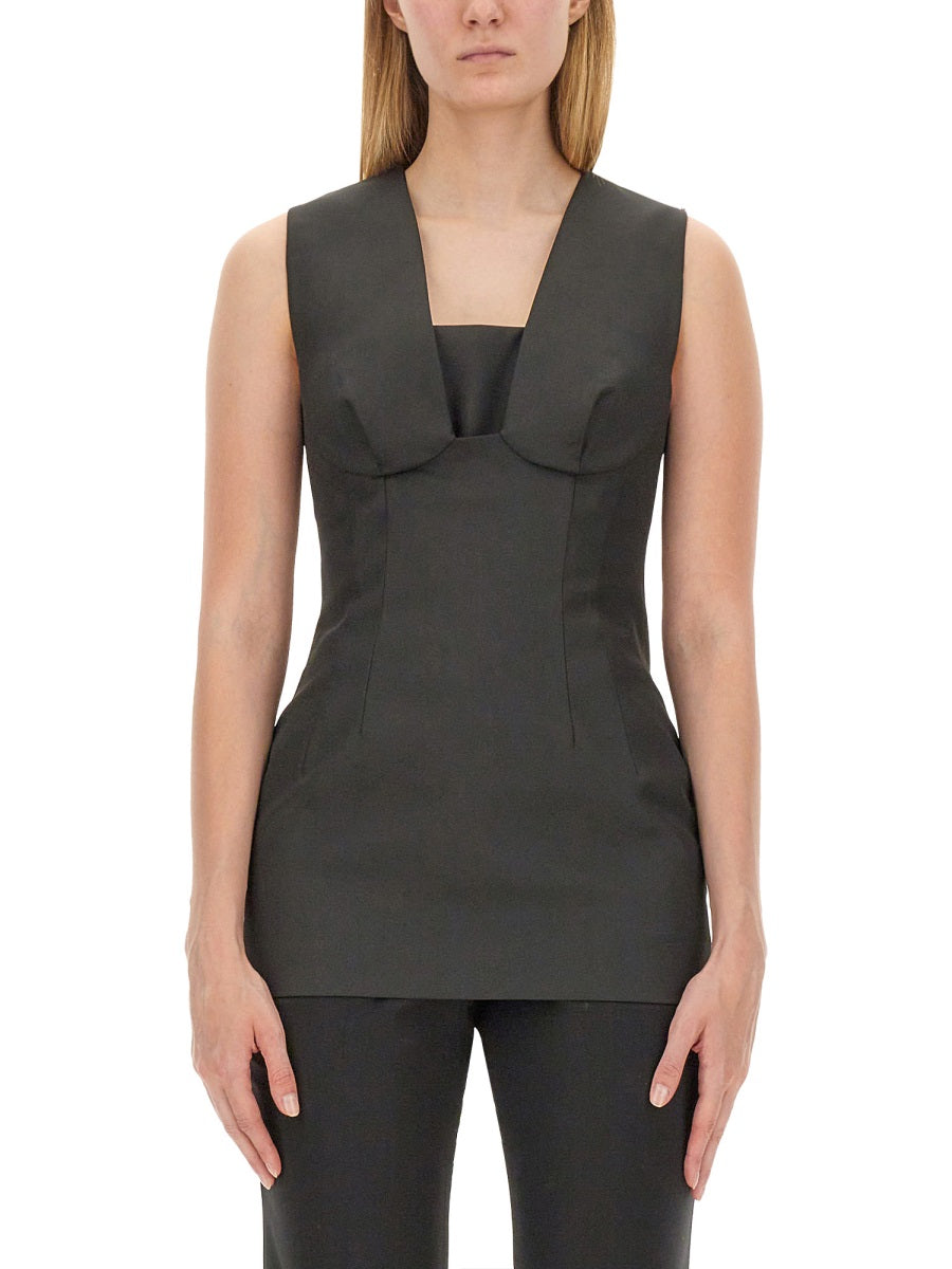 Structured Sleeveless Top With Deep Square Neckline
