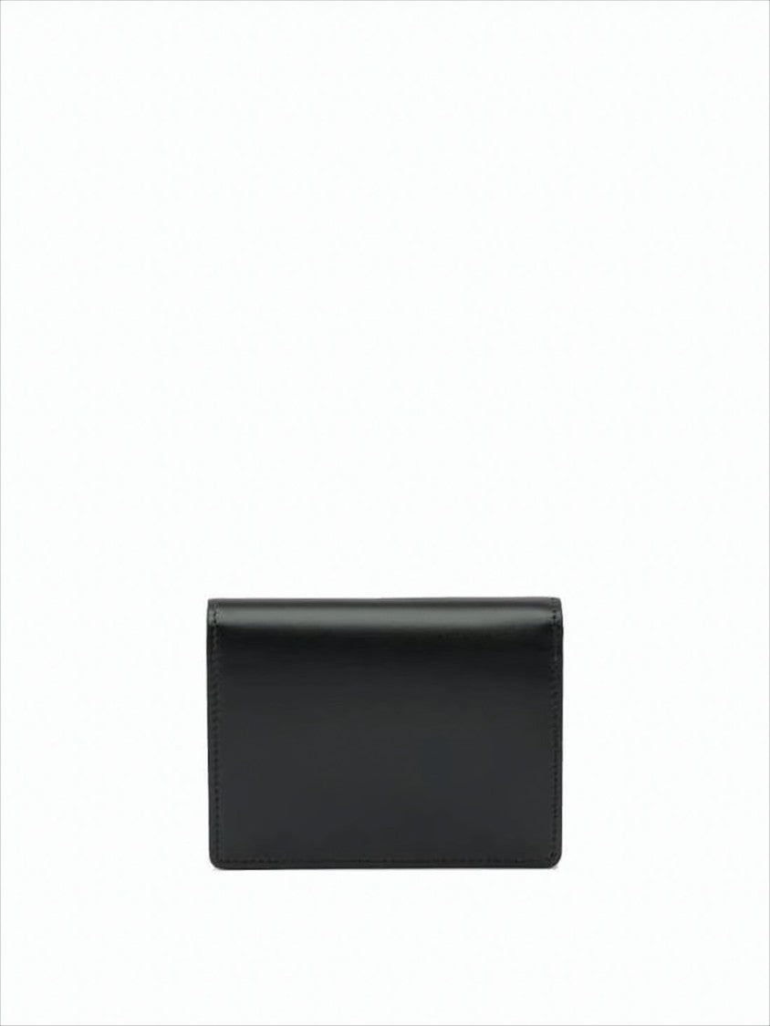 Rectangular Leather Wallet with Gold-tone Plaque
