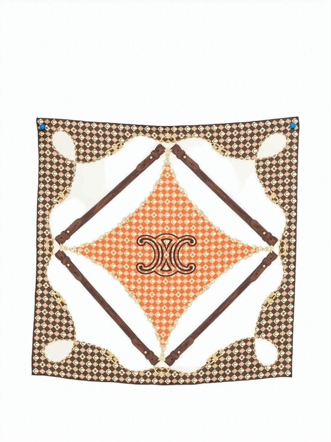 Silk Scarf with Diamond Pattern and Gold Chain Detail