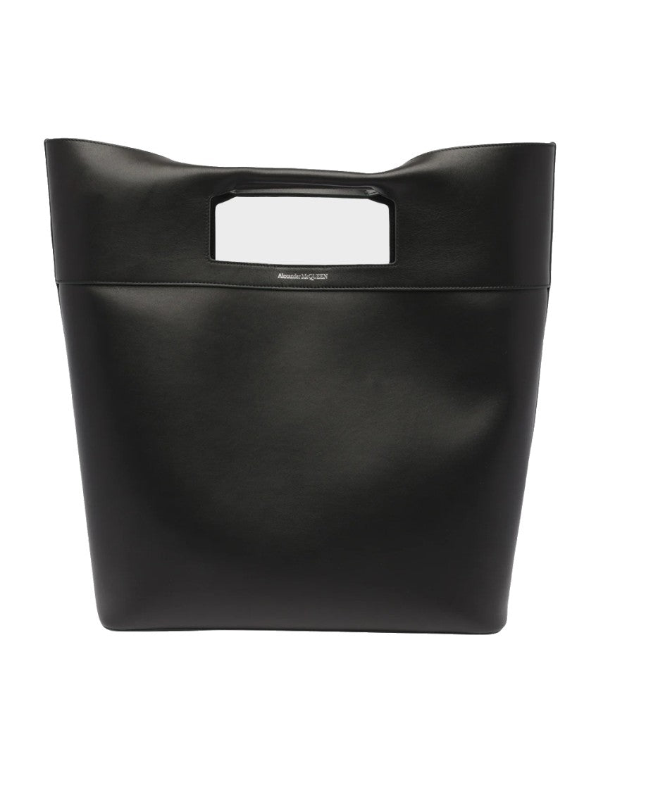 Structured Black Leather Bag With Cut-Out Handle