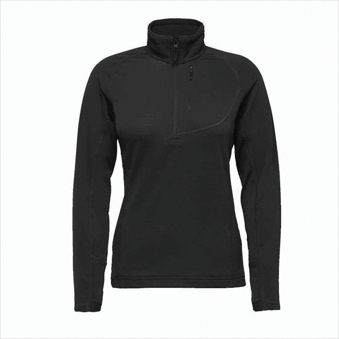 Textured Black Long-Sleeve Top With High Collar And Half-Zip Closure