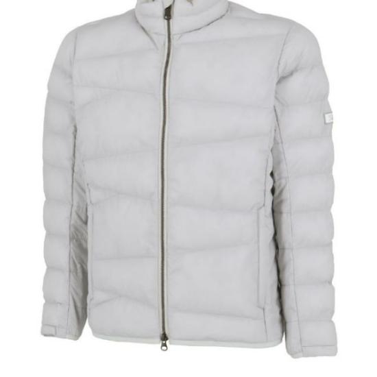 Quilted White Padded Jacket With High Collar And Zipper Closure
