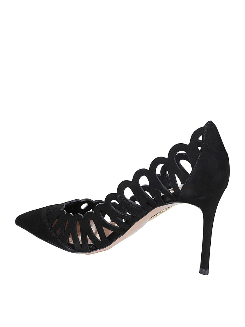 Pointed Toe Slip-On Pumps With Scalloped Cutouts