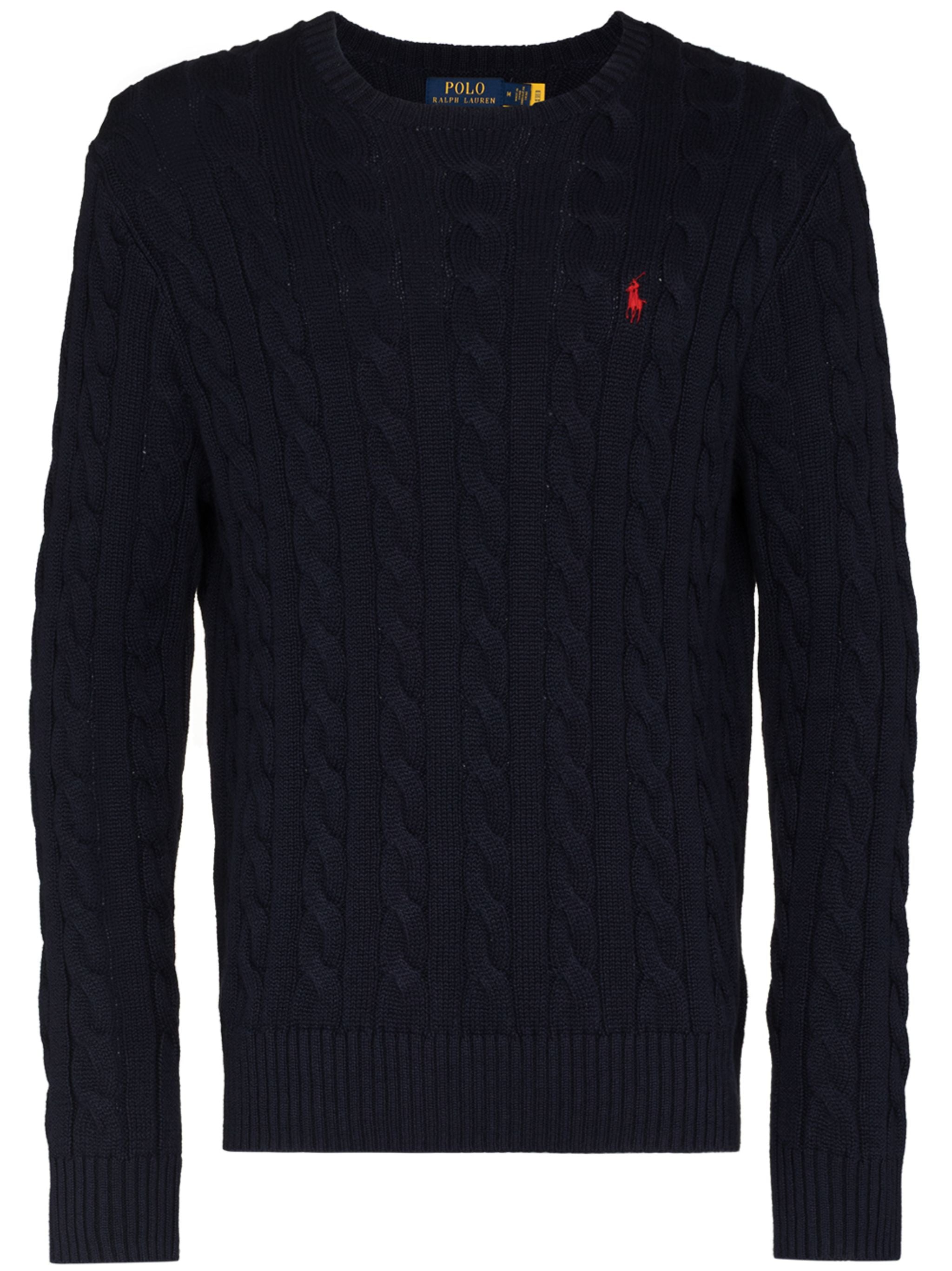 Blue Pullover Cable Knit Cotton Sweater