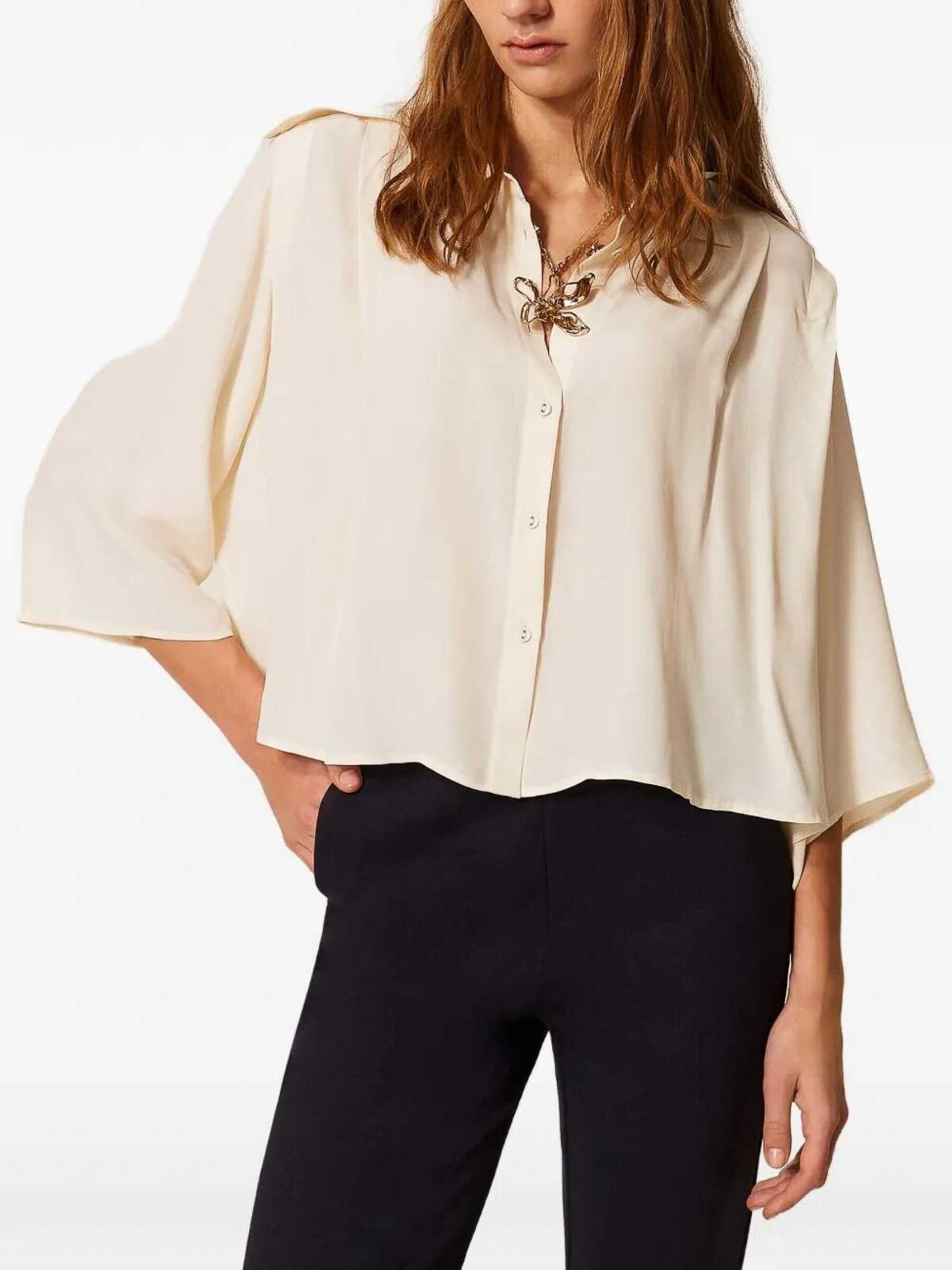 Cropped Button-Down Blouse with Classic Collar