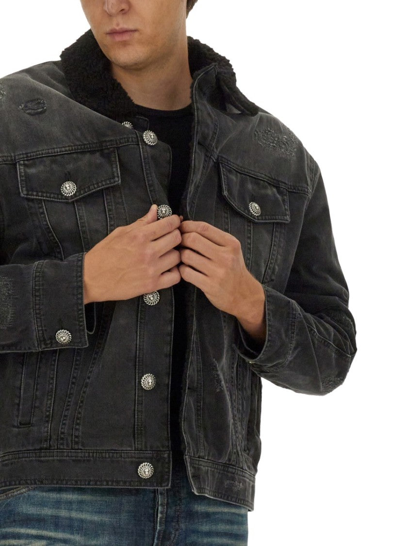 Distressed Black Denim Jacket