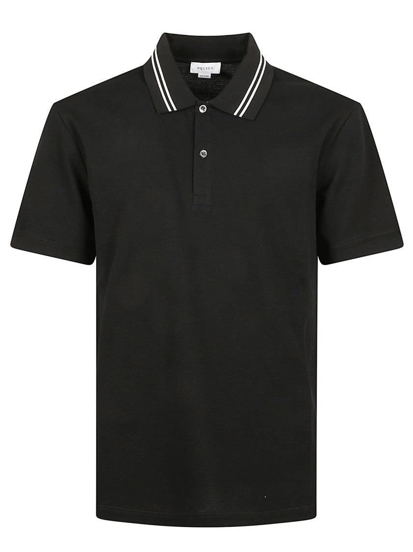 Black T-Shirt With Stripe Detail And Button Fastening
