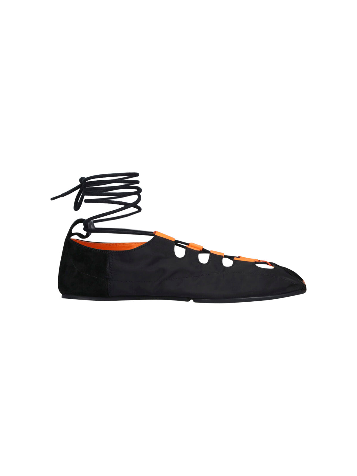 Black Pointed Toe Lace-Up Ankle Flats