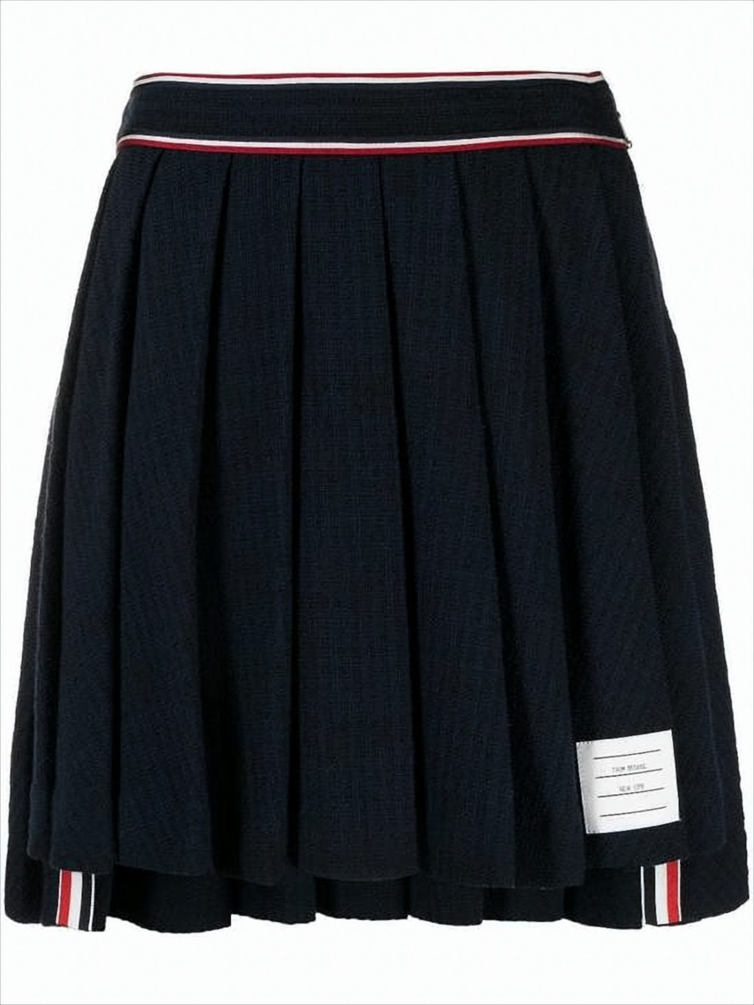 Pleated Mini Skirt with Structured Waistband and Striped Trim