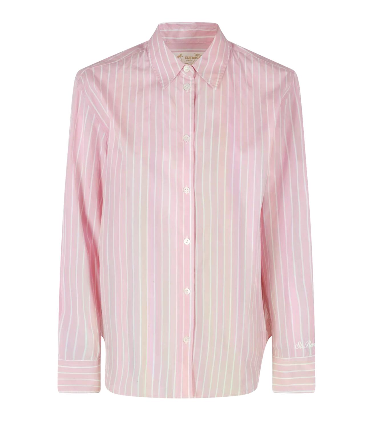 Vertical Striped Button-Up Shirt with Embroidered Detail