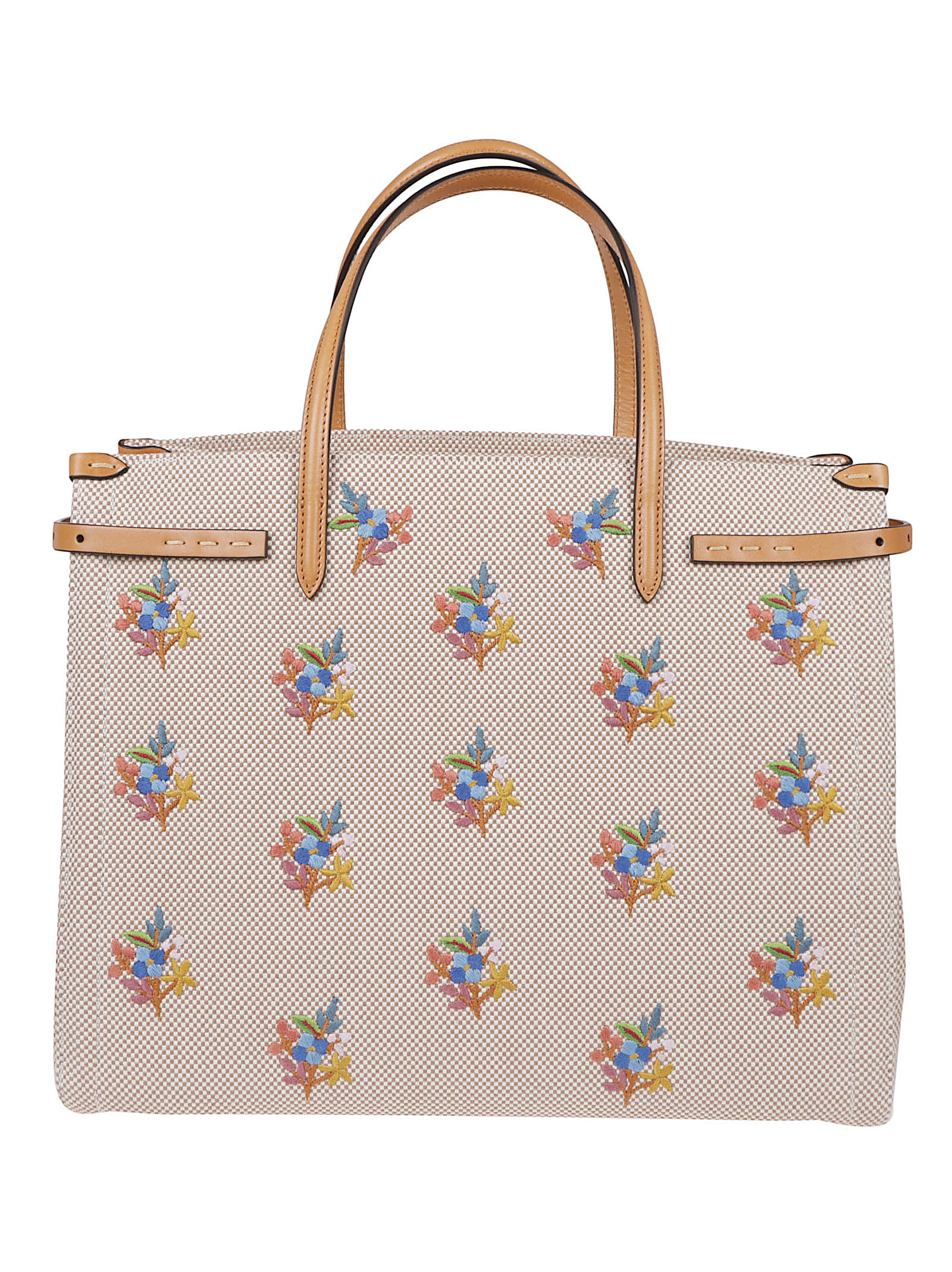 Structured Floral-Embroidered Tote Bag