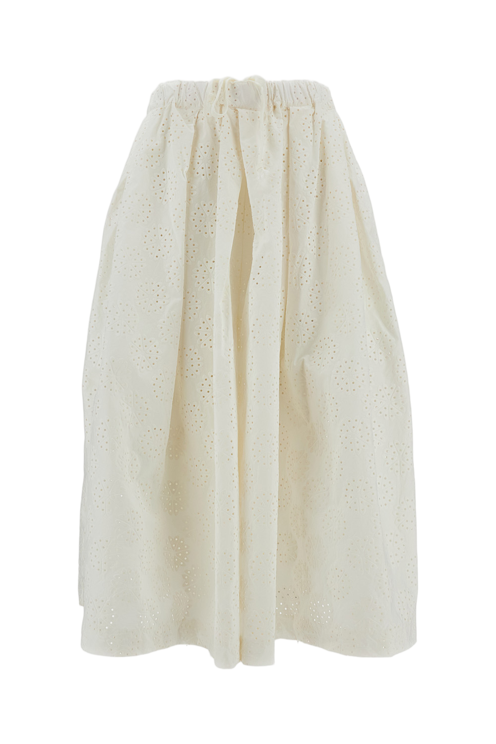 Wide Leg Cotton Trouser Skirt with Eyelet Floral Pattern