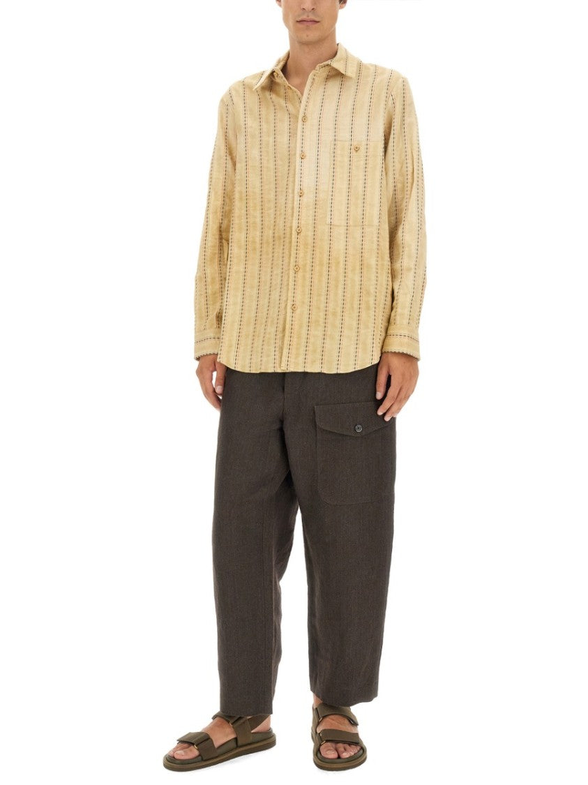 Oversized Striped Cotton Shirt With Contrast Stitching