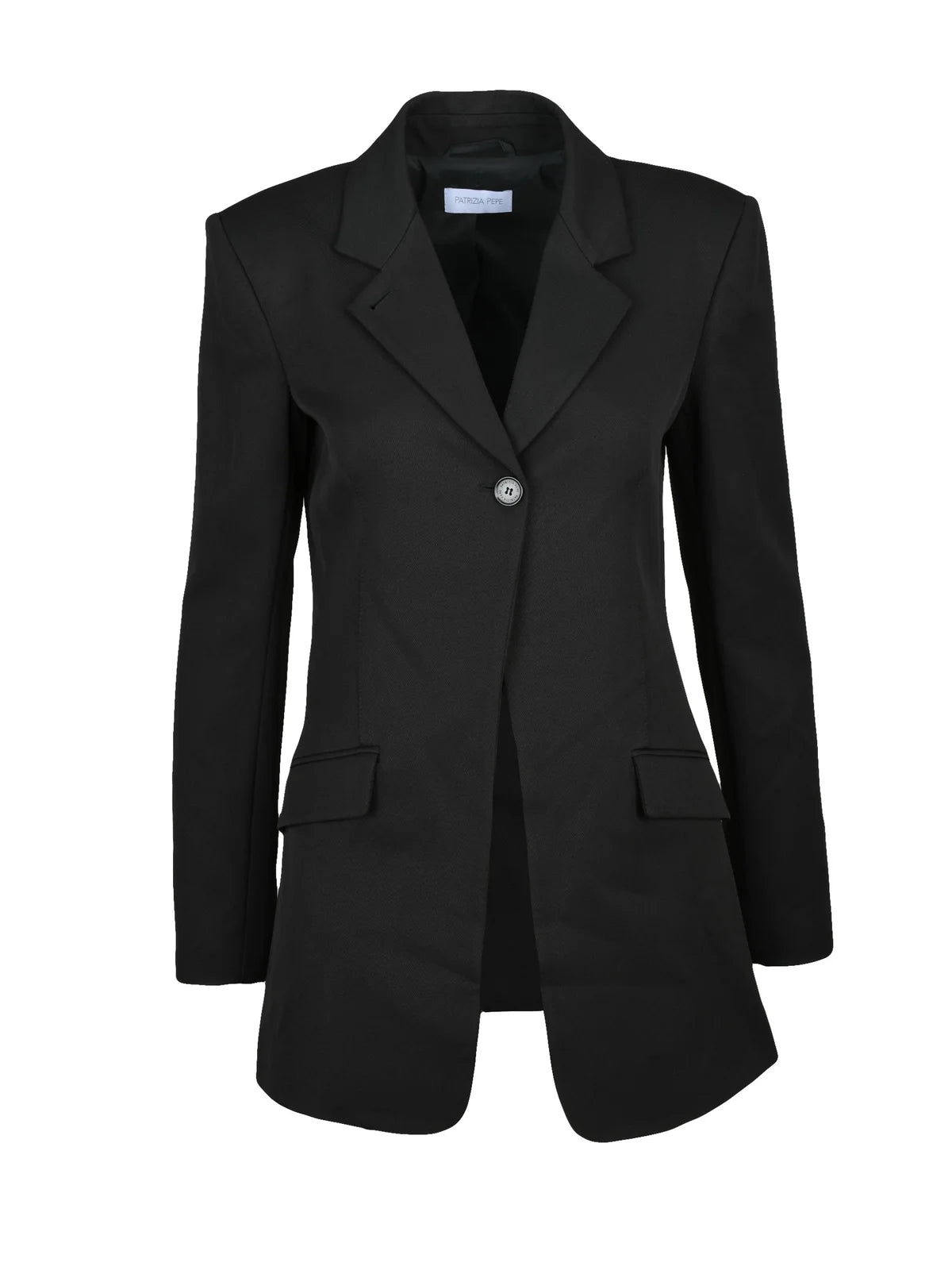 Black Polyester Elastane Women's Long Jacket
