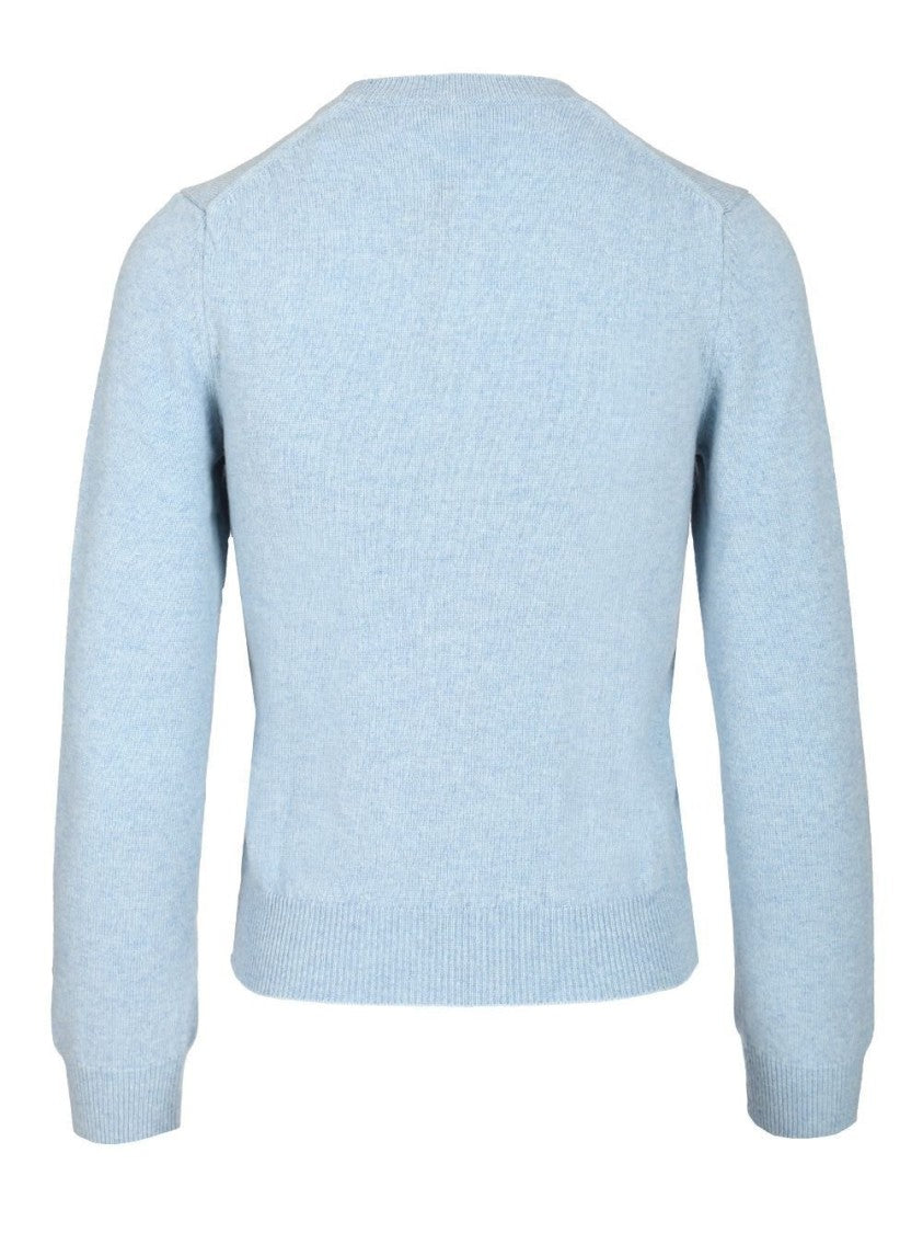 Light Blue Wool Cardigan with Round Neckline