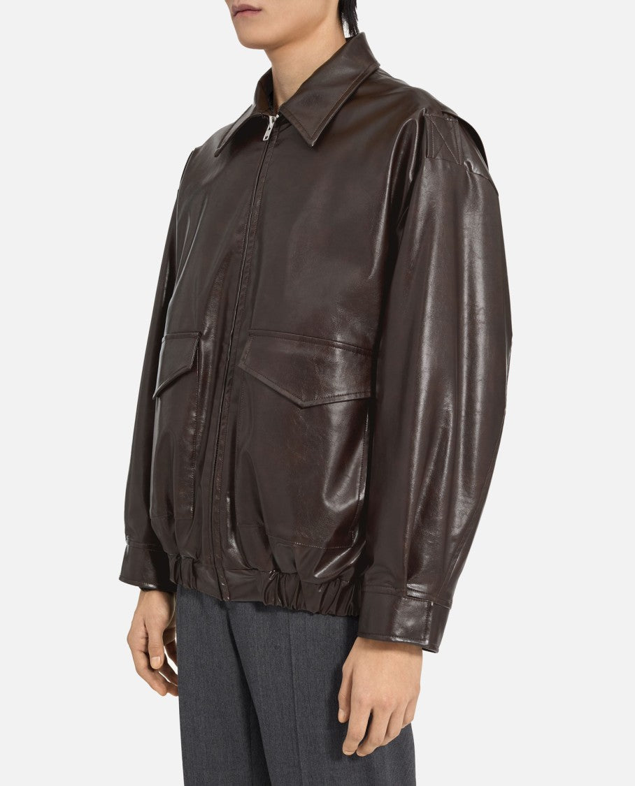 Brown Leather Jacket With Classic Collar